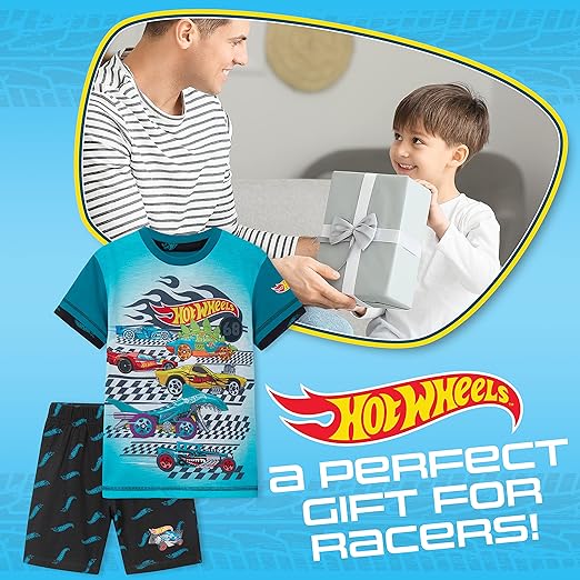 Hot Wheels 2 Piezas Pijamas para niños Ropa de Dormir de Verano Pijamas Cortos para niños Ropa de salón Transpirable 3-8 años Mercancía Oficial Regalos para niños
