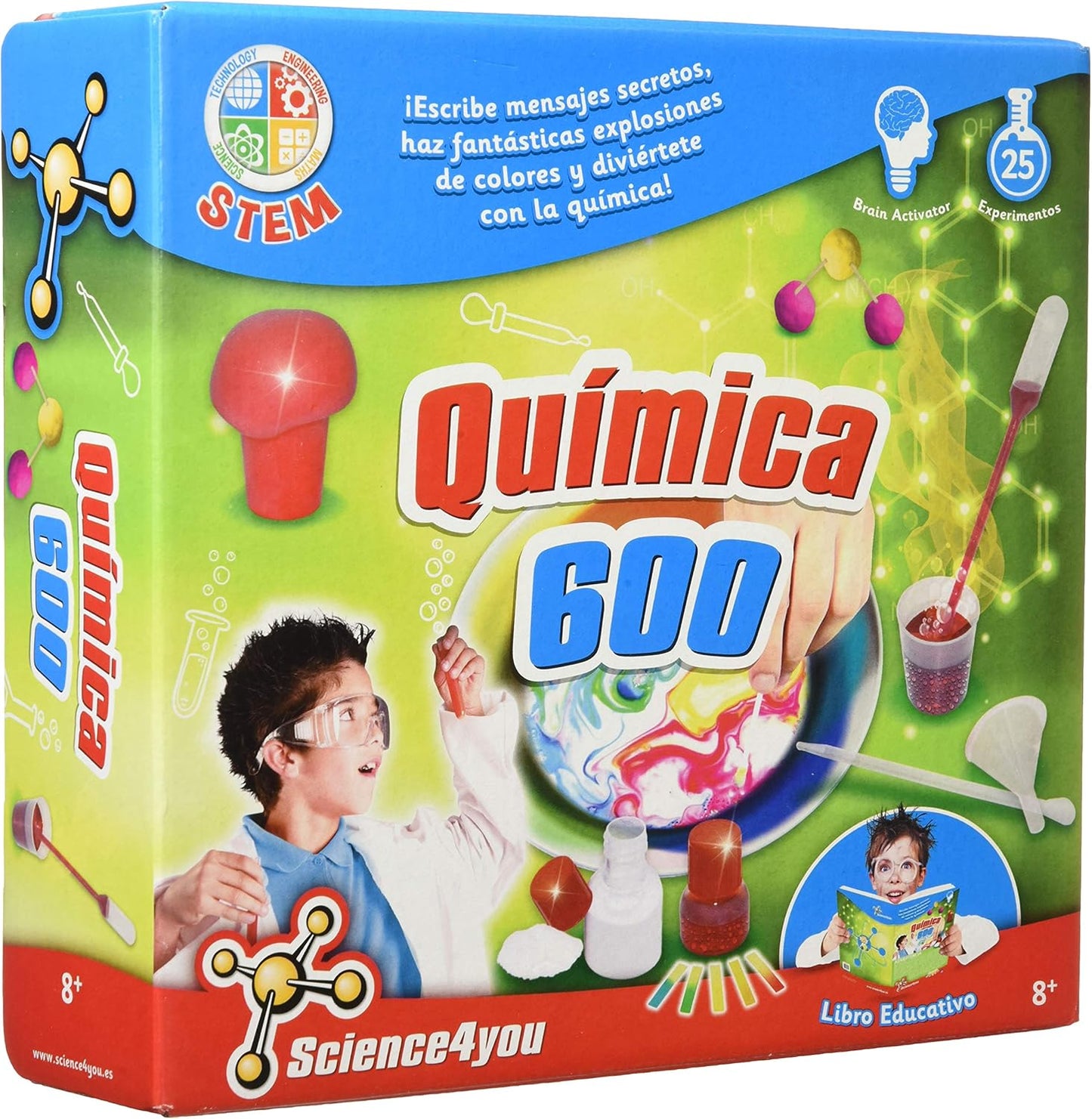 Science4you Chemistry Lab - Conjunto de química Kit de ciências para crianças de 7, 8, 9 e 10 anos ou mais Crie reações químicas seguras e divertidas, Science4you Chemistry 600 Versão em espanhol Sem tamanho