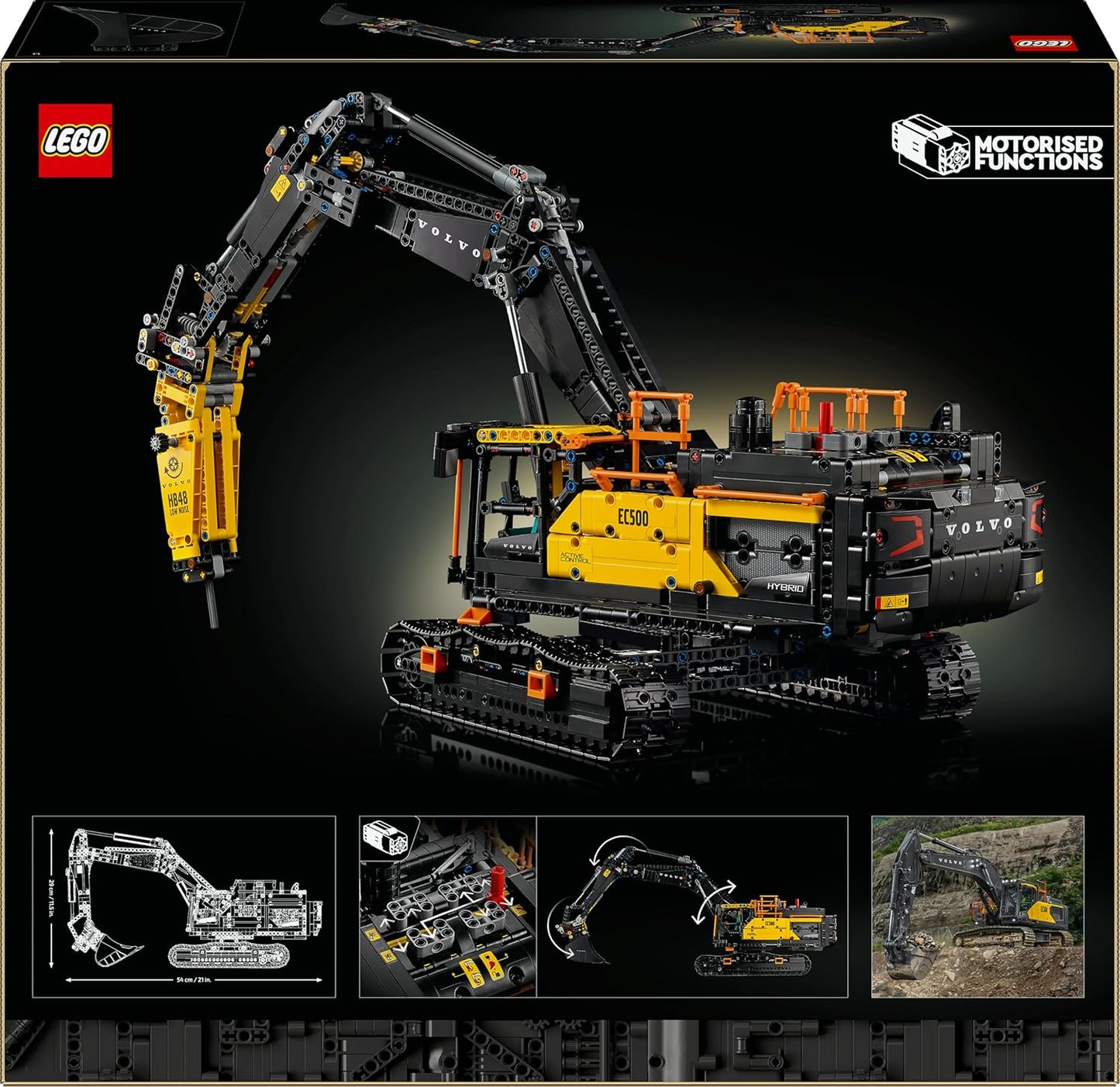 LEGO Technic Escavadeira Híbrida Volvo EC500 - Kit de Modelo de Veículo de Construção Motorizado para Adultos - Inclui Braço Articulado e Esteiras, além de Ferramentas de Martelo e Pá - Ideia de Presente - 42215