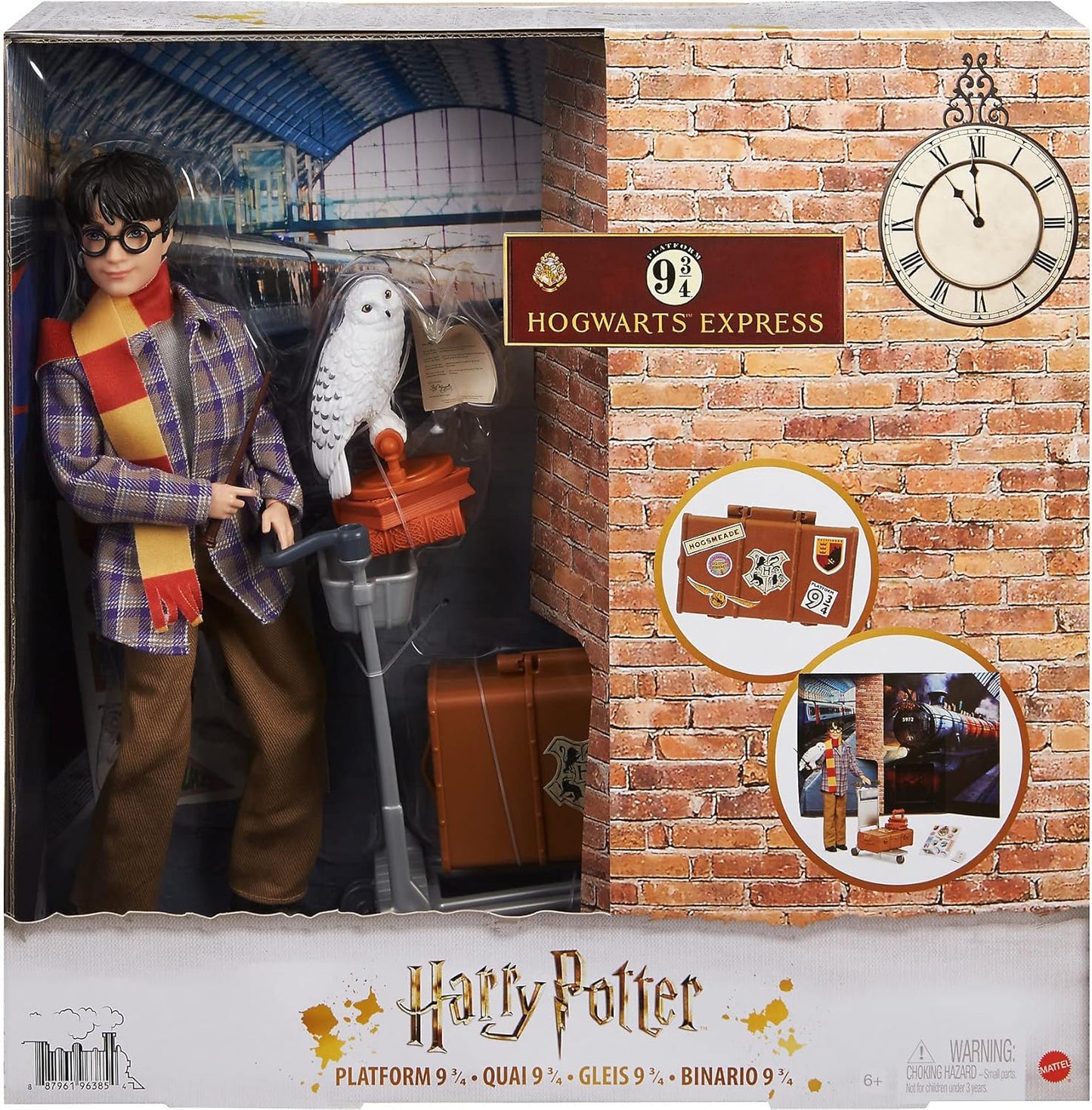 Harry Potter Boneca de plataforma colecionável 9 3/4 (10 polegadas), articulável, usando moda para viagens, com Edwiges, bagagem e acessórios, presente para colecionadores e crianças de 6 anos ou mais