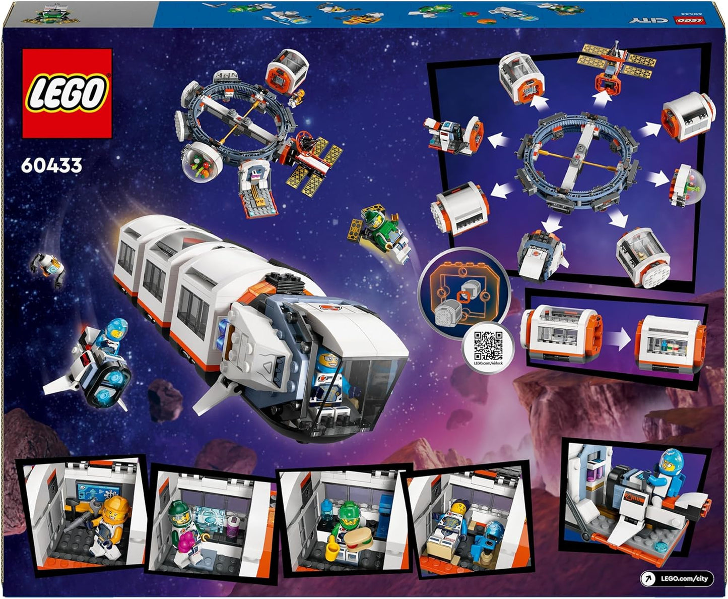 LEGO Brinquedo de estação espacial modular da cidade para meninos, meninas e crianças de mais de 7 anos, conjunto de jogos de exploração científica com um ônibus espacial e 6 minifiguras de astronauta, presente de aniversário para amantes de naves