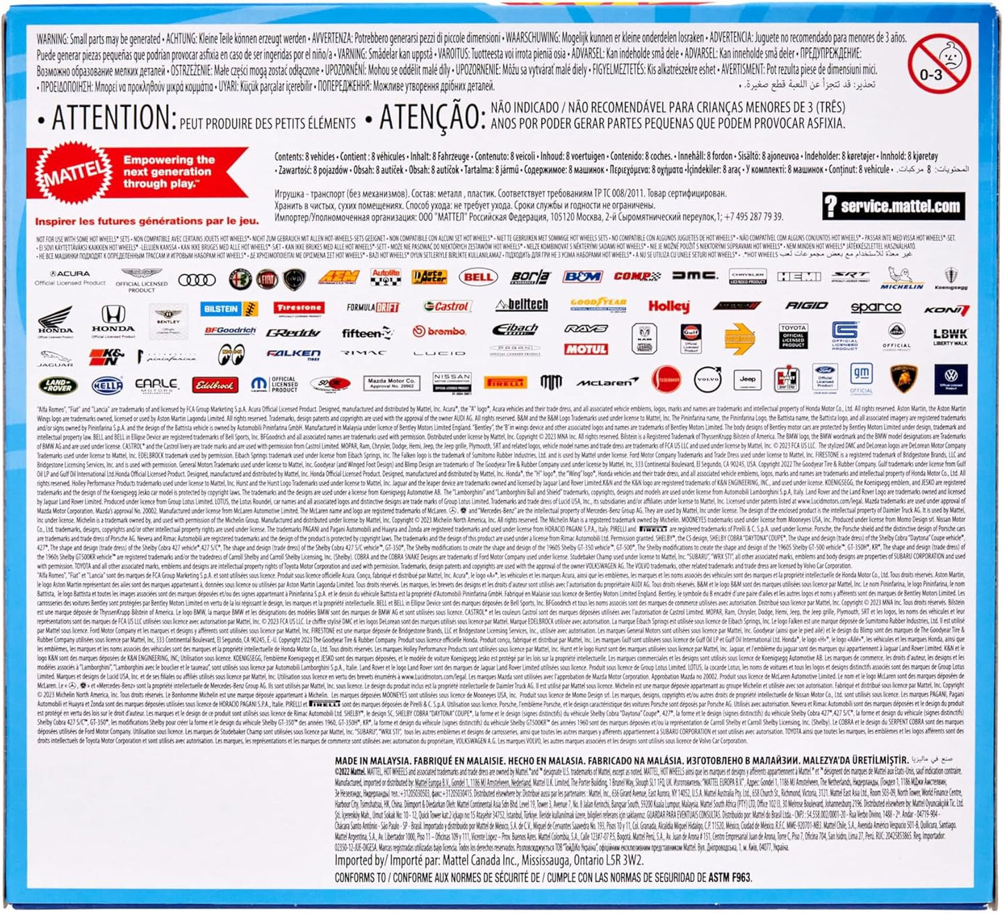 Hot Wheels Conjunto de 8 carros e caminhões de brinquedo básicos em escala 1:64, inclui 1 carro exclusivo, diferentes mixagens lançadas ao longo do ano, os estilos podem variar, HPV78