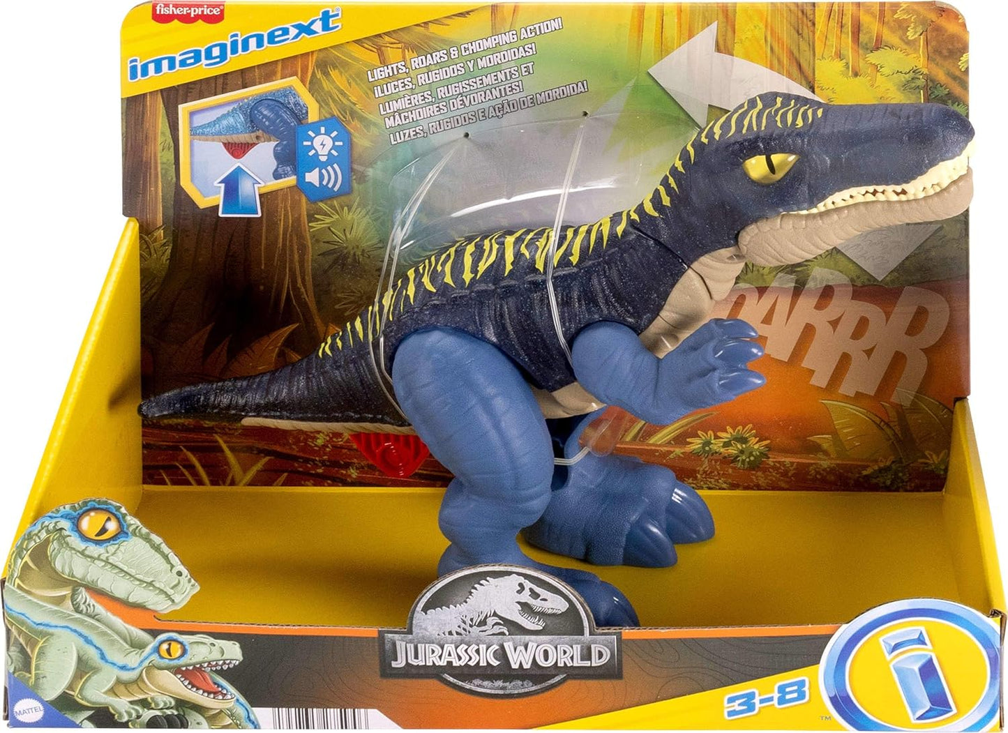 Fisher-Price Imaginext Jurassic World Dinosaur Toy Growl & Glow Baryonyx with Lights Sounds & Chomping Action for Kids Ages 3+ Years, JCT48