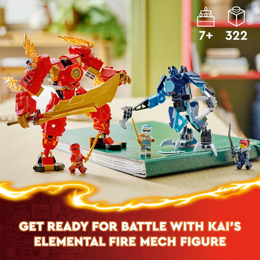 LEGO NINJAGO Kai's Elemental Fire Mech, Dragons Rising Action Figure Building Set, Juguete Ninja para niños y niñas de 7 años en adelante con minifiguras de los personajes Kai y Zane, Idea de regalo de cumpleaños 71808