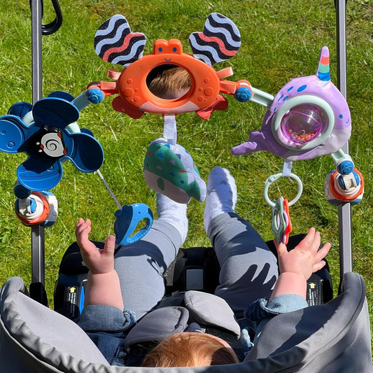 Nuby Arco de brinquedo Ocean Friends Pram - Fácil de usar | Brinquedos interativos para bebês | Adequado desde o nascimento