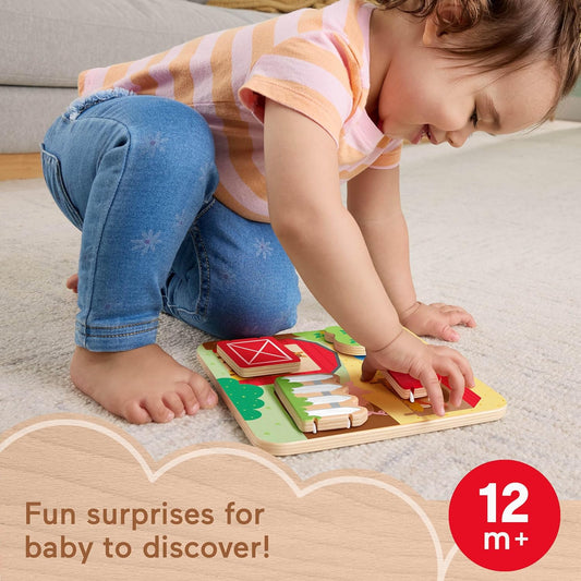 Fisher-Price Brinquedo de madeira para bebês com animais da fazenda, atividade envolvente para desenvolver a coordenação motora fina em bebês e crianças a partir de 1 ano de idade, JCY33