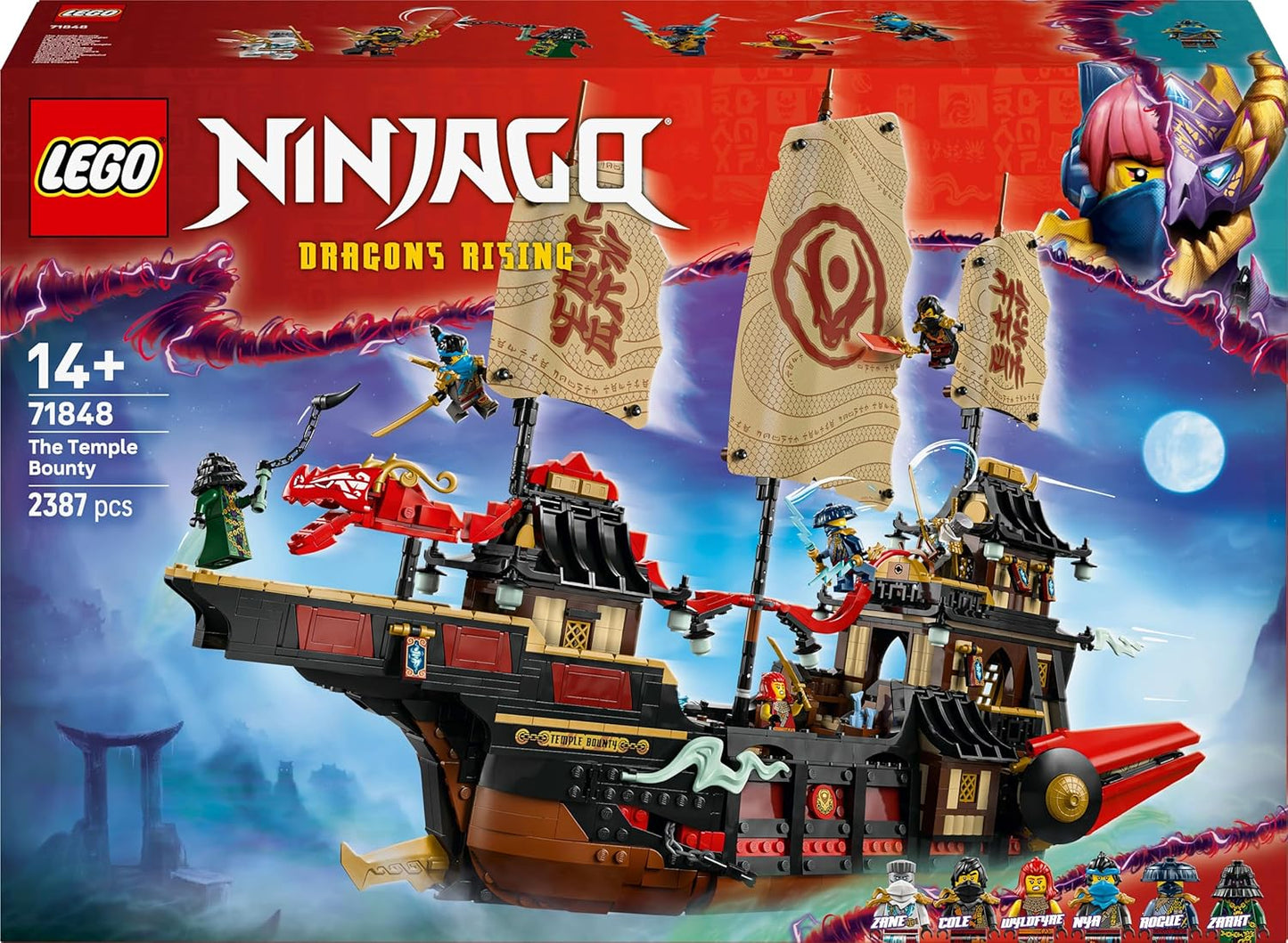 LEGO NINJAGO The Temple Bounty - Barco de brinquedo interativo com velas móveis, além de 6 minifiguras, incluindo Cole, Zane e Nya - Presente para meninos maiores de 14 anos e fãs adolescentes de Dragons Rising - 71848