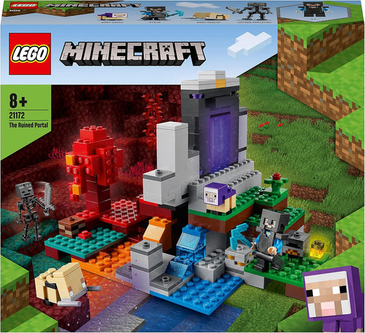 LEGO 21172 Minecraft The Ruined Portal Building Toy com figuras de esqueleto de Steve e Wither, ideia de presente para crianças, meninos e meninas de mais de 8 anos