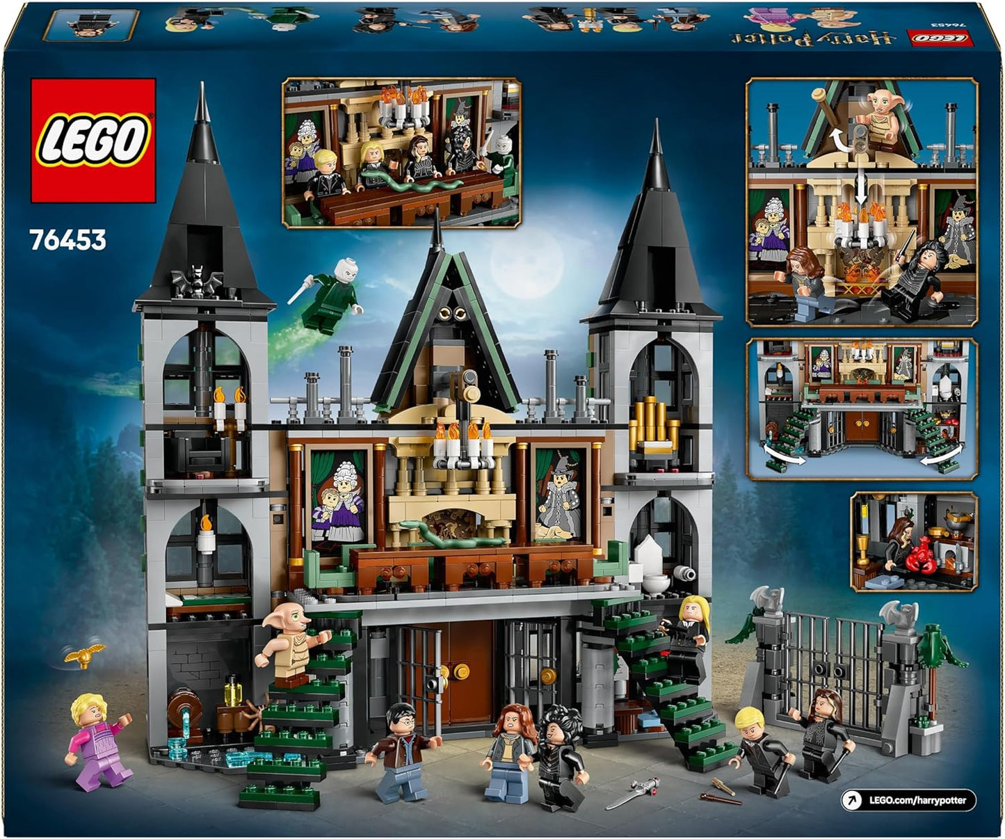 LEGO Conjunto Harry Potter Malfoy Manor, brinquedo de construção colecionável para crianças, apresenta minifiguras de 9 personagens, incluindo Dobby, presente criativo do mundo mágico