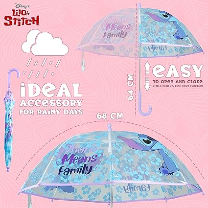 Guarda-chuva transparente Disney Clear Dome para meninas - Guarda-chuva transparente dobrável leve - Dias de escola fora