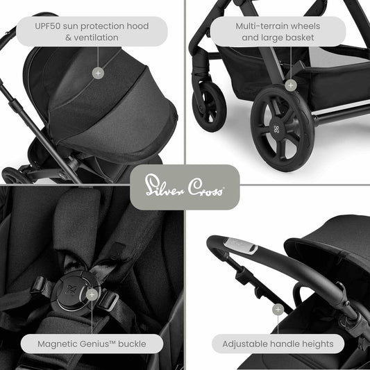 Silver Cross Carrinho de bebê Tide e conjunto de 7 peças, do nascimento até 22 kg, Espaço