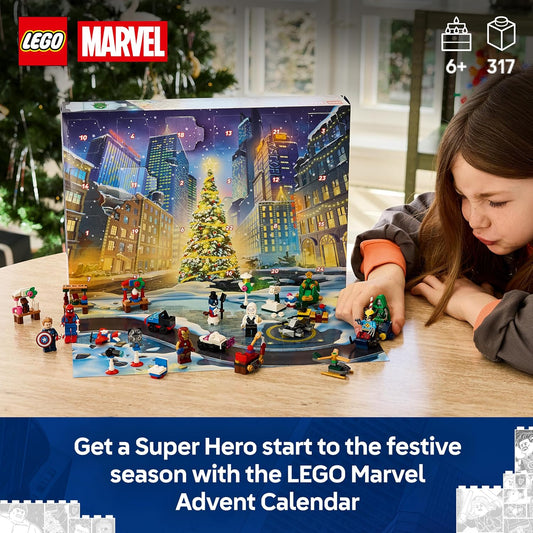 LEGO Calendário do Advento Marvel 2026-76340 | Brinquedos para meninos a partir de 6 anos, 24 surpresas de super-heróis, avião e carro, 6 minifiguras, ideia de presente de Natal, 317 peças