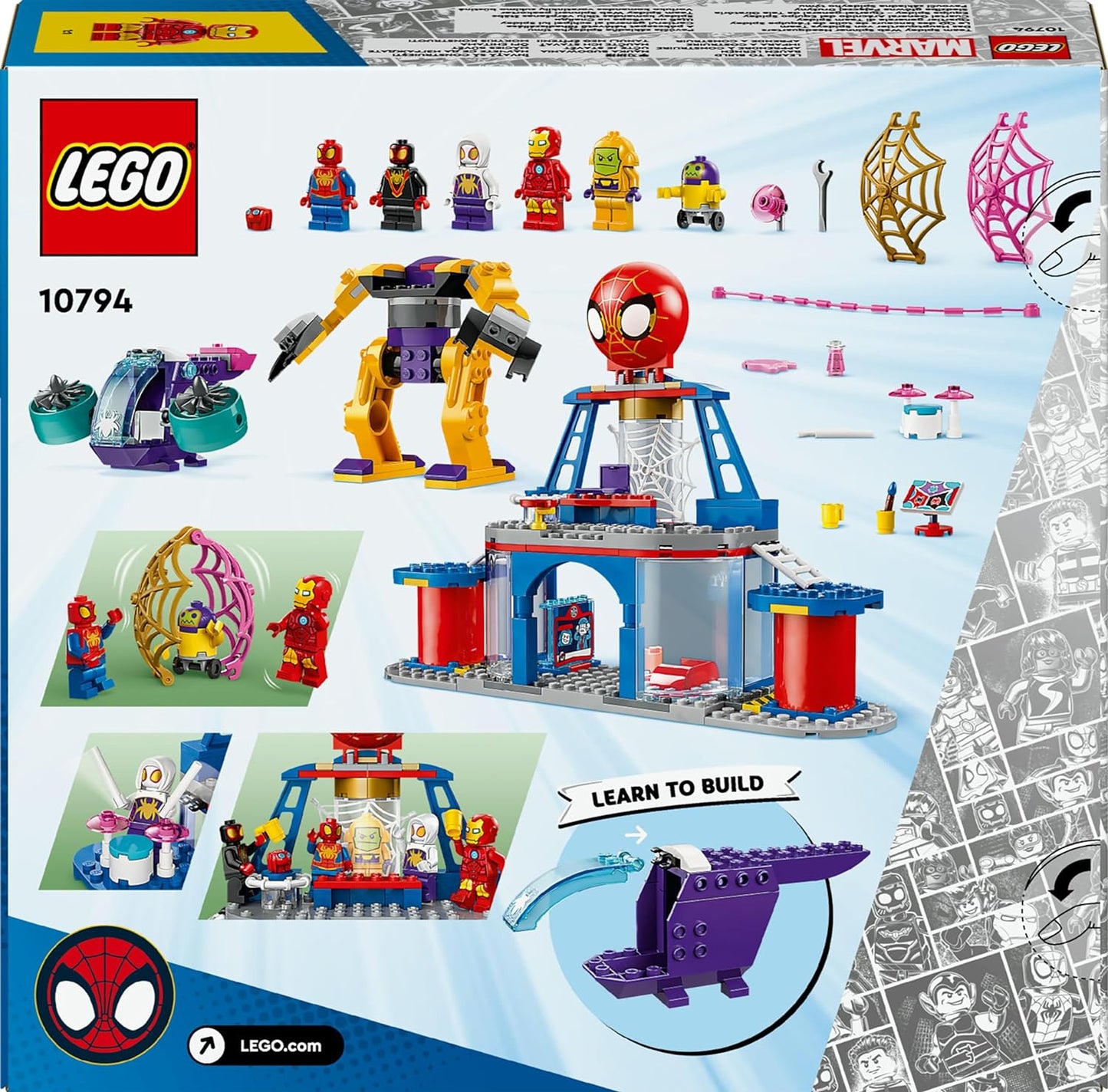 LEGO Marvel Spidey e sua incrível equipe de amigos Spidey Web Spinner Headquarters Brinquedo de construção de super-heróis, conjunto de veículos, presente para crianças, meninos, meninas e fãs de mais de 4 anos do Disney + Show 10794