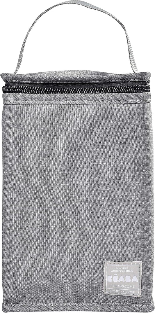 BÉABA - Bolsa Comida Bebé Aislante - Gran Capacidad - Almacenamiento Botella Termo - Bolsa Transporte Comida Completa - Plegable - Material Suave Impermeable - Gris