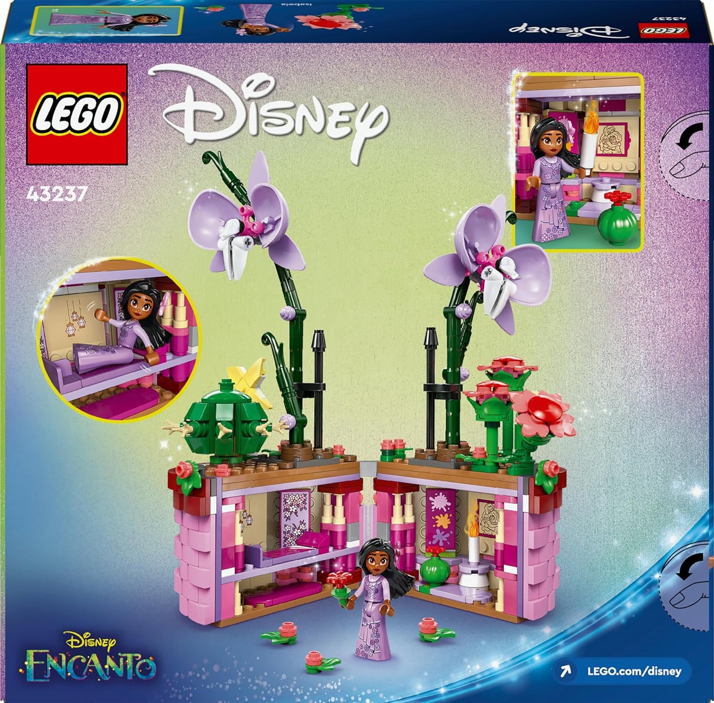 LEGO | Vaso de flores Disney Encanto Isabela, brinquedo de flor de orquídea montável para crianças, meninas e meninos de 9 anos ou mais, com miniboneca de personagem de filme e cacto, divertido presente de aniversário 43237