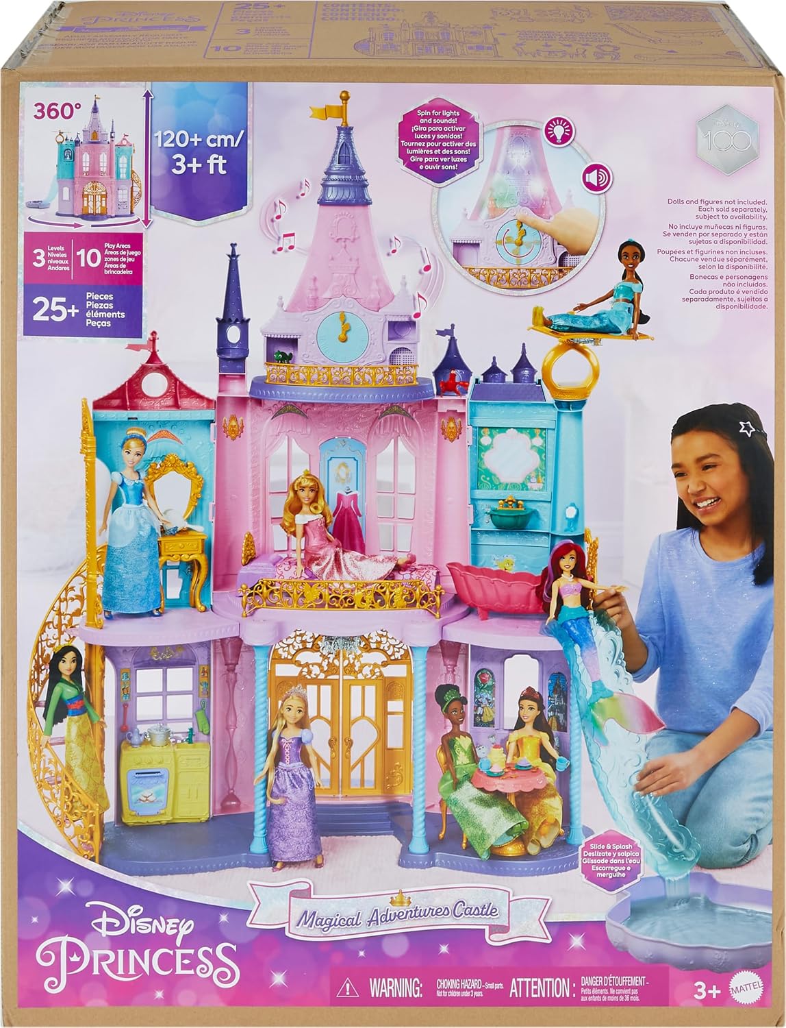 Mattel Castelo Supremo das Princesas Disney da , 1,20 m de altura com luzes e sons | Inclui 3 andares, 10 áreas de brincar, mais de 25 móveis e acessórios e "fogos de artifício" luminosos; inspirado nos filmes da Disney, HLW29