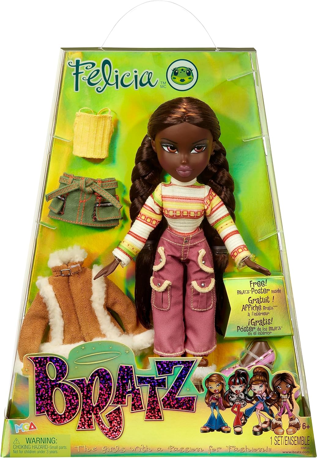 Bratz Boneca Fashion Original - FELICIA - Série 3 - Boneca, 2 Roupas e Pôster - Para Colecionadores e Crianças a partir de 6 anos