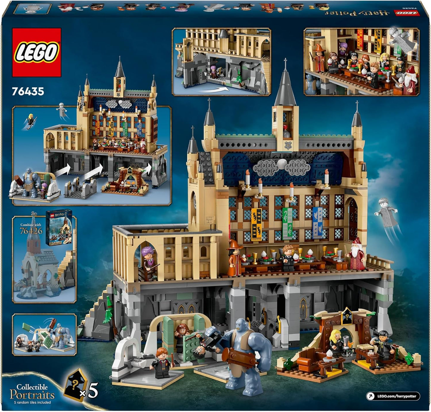 LEGO Castelo de Hogwarts de Harry Potter: conjunto do grande salão, conjunto de brinquedos colecionáveis para crianças, meninos e meninas, com 11 minifiguras incl. Hermione Granger e Ron Weasley, Presente do Mundo Mágico para Fãs 76435