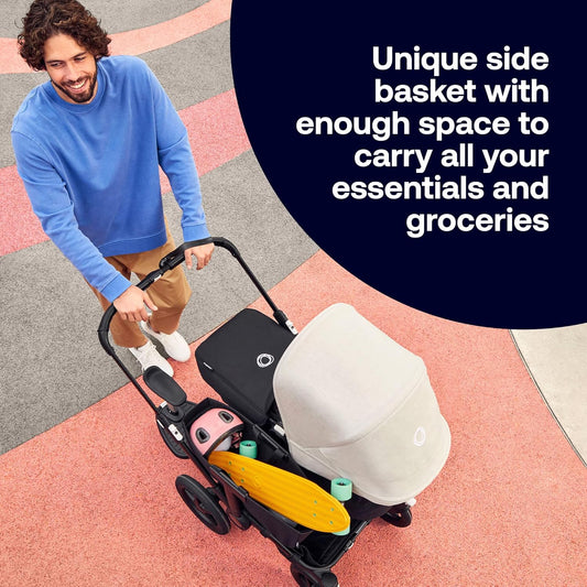 Bugaboo Donkey 5 Mono, Convertible en Cochecito Doble Side-by-Side, Diseño Mejorado, Asiento Reversible, Dirección con Una Mano y Cesta Lateral, Colección Classic Navy Oscuro