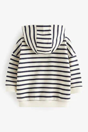 |Niño| Sudadera con capucha y cremallera grande - Rayas blanco crudo/azul marino (3 meses a 7 años)