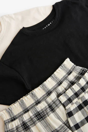 |Girl| Black/White Woven Check Pyjamas 2 Pack (3-16yrs)