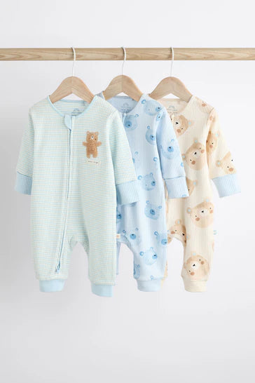 |BabyBoy| Pacote De 3 Pijamas Para Bebê Zip - Urso Azul (0-3 anos)