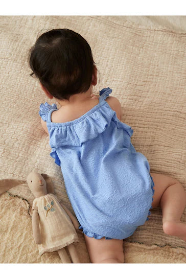 |BabyGirl| Macacão Bebê Tiras Texturizado - Azul