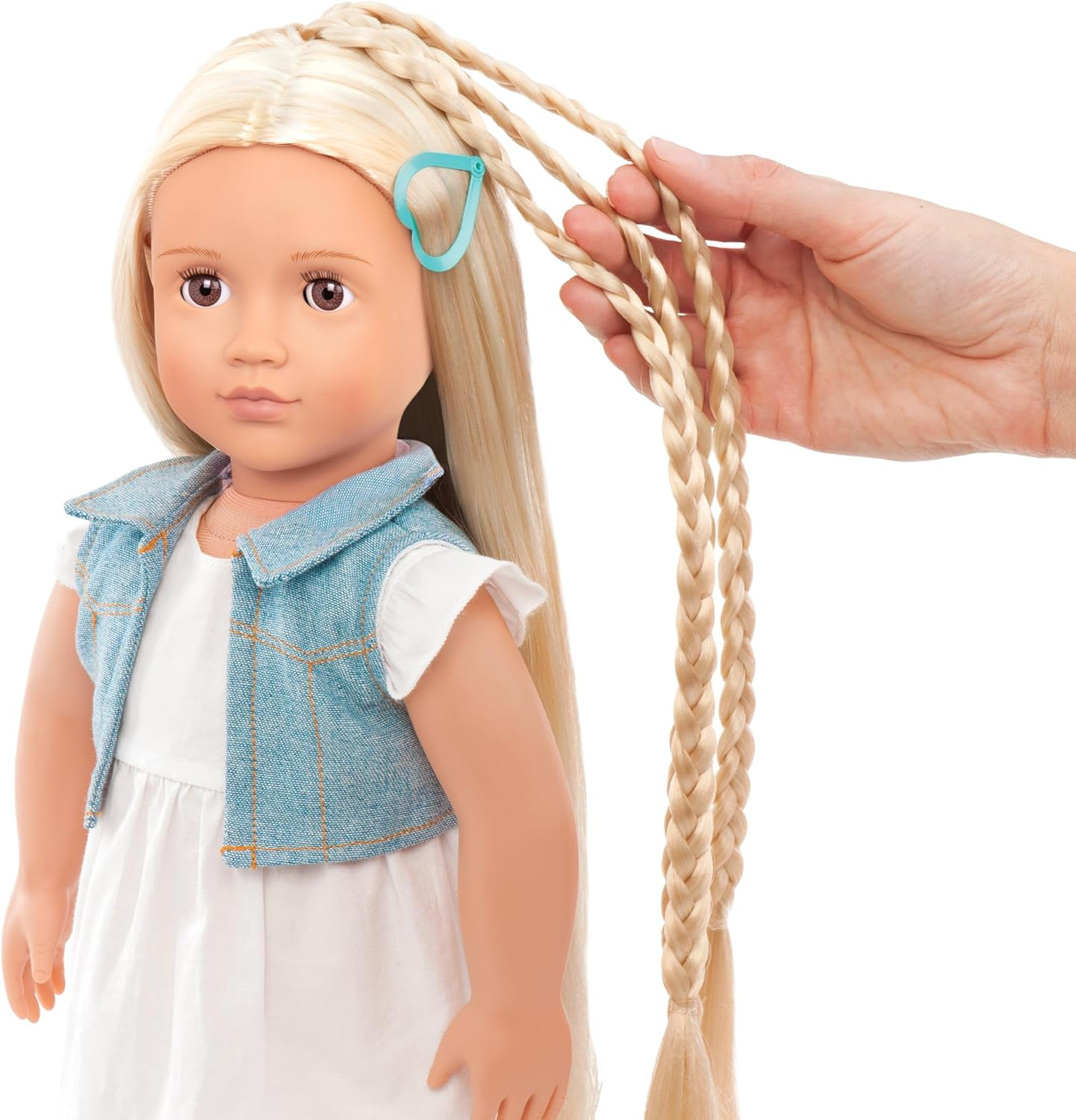 Boneca da moda Phoebe da Our Generation, atividade infantil, boneca de 46 cm com roupa completa e acessórios, incluindo extensões de cabelo e pente, brinquedos de brincadeira para crianças, perfeitos para aventuras de brincadeiras infantis