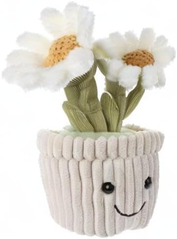 Brinquedo de peluche macio de planta de margarida de cordeiro damasco, vaso de flores branco de peluche, peluche kawaii para crianças, 10"