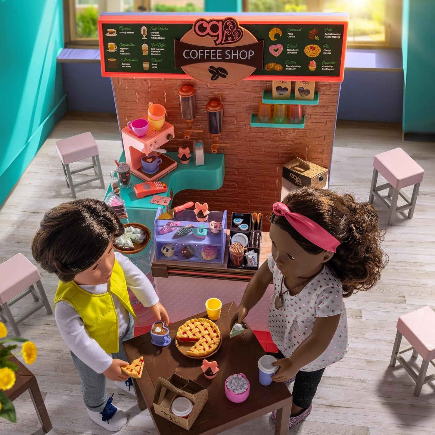 A Nossa Geração – Acessórios para Bonecas de 18 Polegadas – Conjunto de Brinquedos para Cafetaria – Artigos Alimentares – Brincadeira de Faz de Conta 3+ Anos – Love U Latte