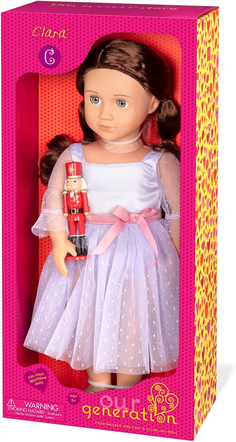A Nossa Geração – Boneca Bailarina de 45 cm – Acessório Quebra-Nozes – Fato de Ballet – Olhos Azuis e Cabelo Castanho – Clara