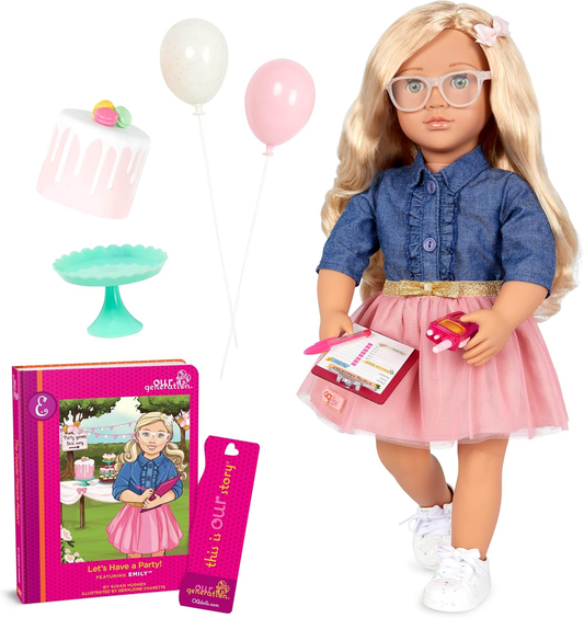 Our Generation – Boneca de 45 cm com vestido floral – Cabelo loiro e olhos azuis – Acessórios de joalharia – Brincadeira de faz de conta – Brinquedos para crianças a partir dos 3 anos – Ellory