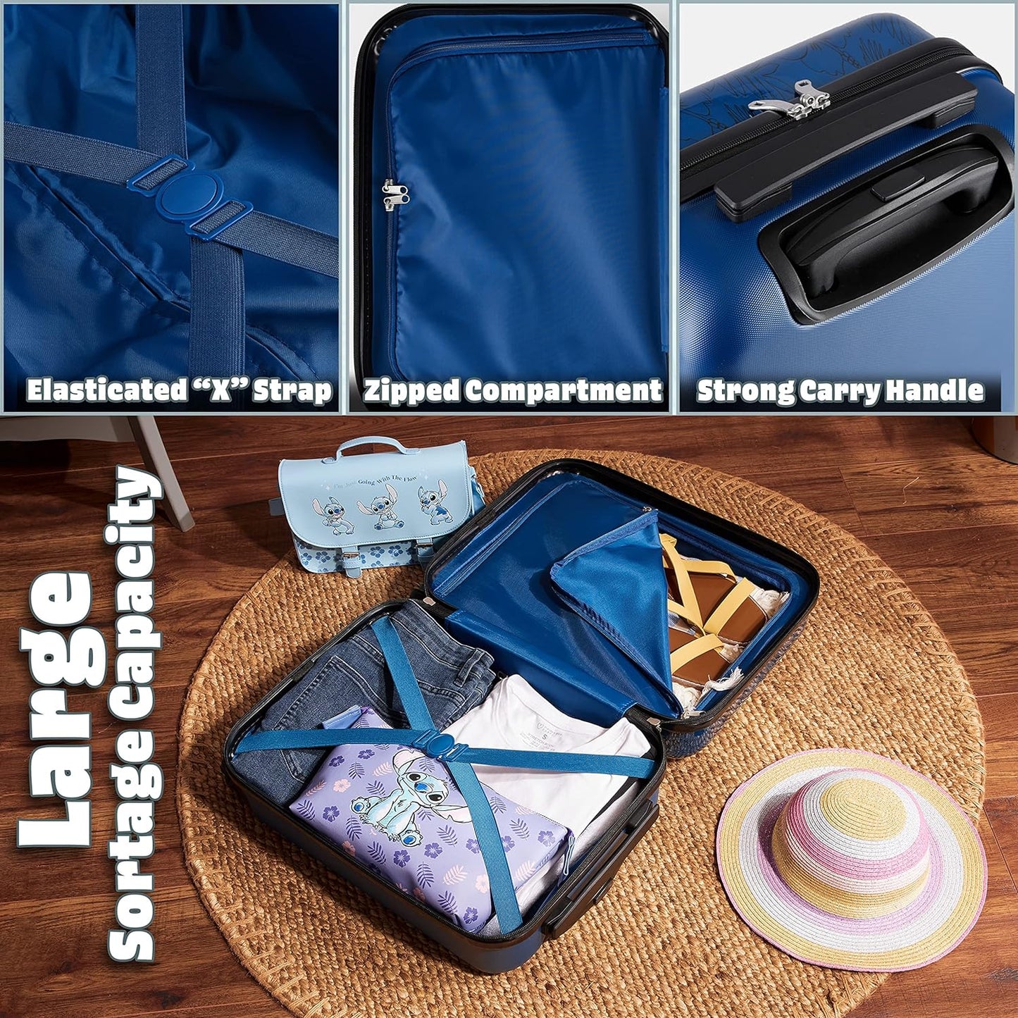 Disney Stitch Hard Mala Infantil de Viagem, capacidade de 30 L, 4 rodas giratórias (P/49 cm - 30 L, azul-marinho)