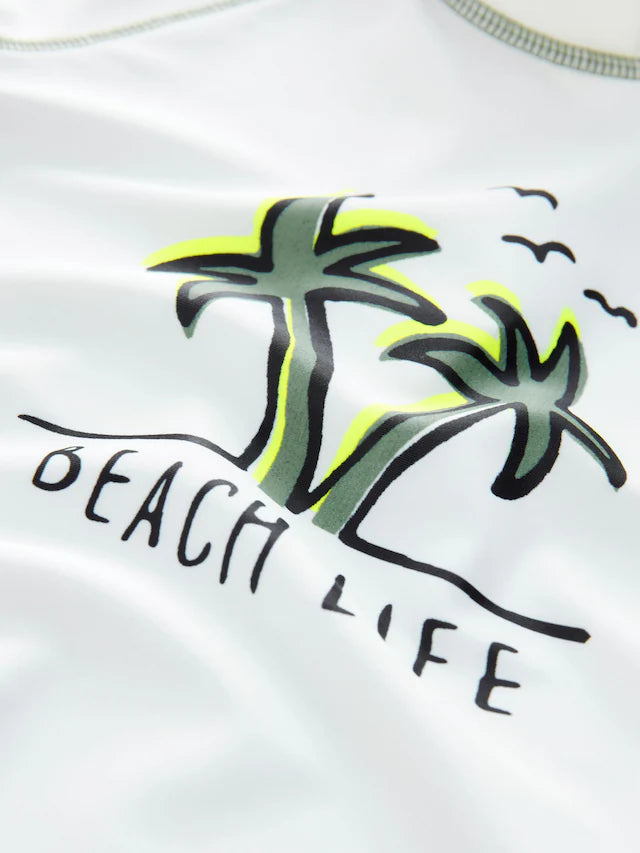 |Boy| Conjunto De Rash Vest e Shorts Branco/Verde (3 meses a 7 anos)