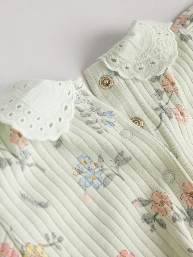 |BabyGirl| Conjunto De 6 Blusas e Leggings Para Bebês Com Estampa Floral Rosa/Verde Salva/Branco