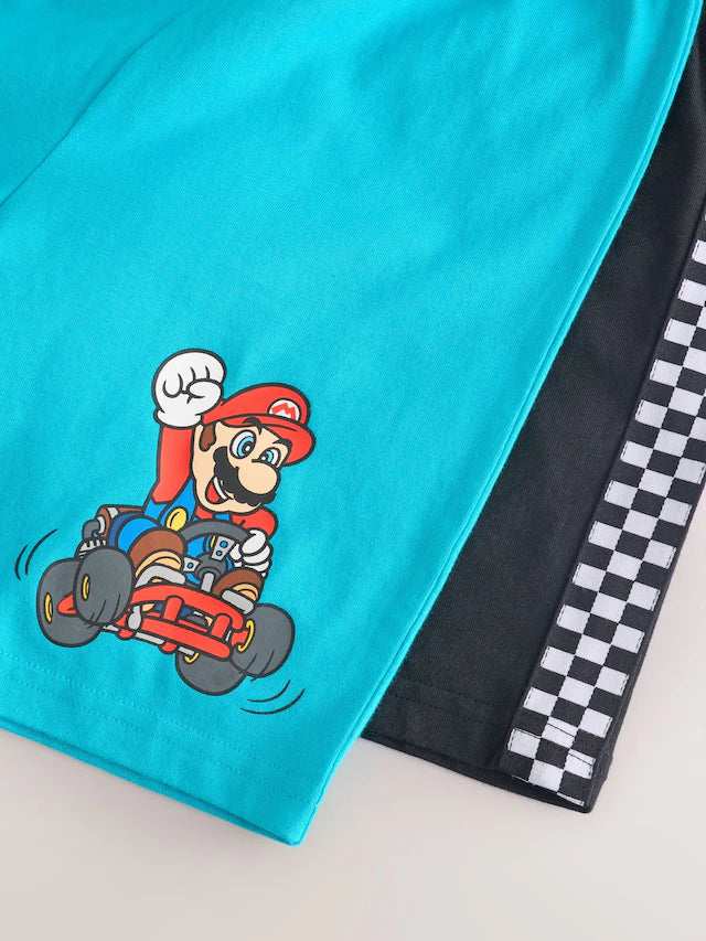 |BigBoy| Pijama Curto Mario Kart Azul/Vermelho, Pacote com 2, 100% Algodão (3-16 anos)