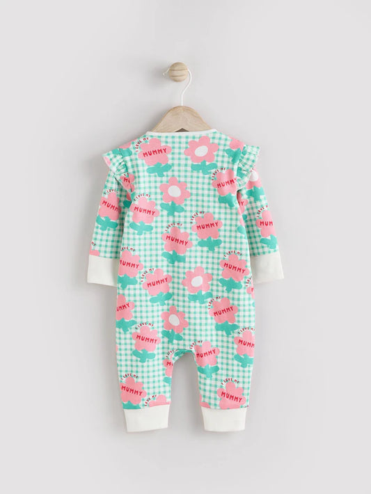 |BabyGirl| Macacão De Dormir Sage Green Family Baby Com Zíper Bidirecional 100% Algodão (0 meses a 2 anos)