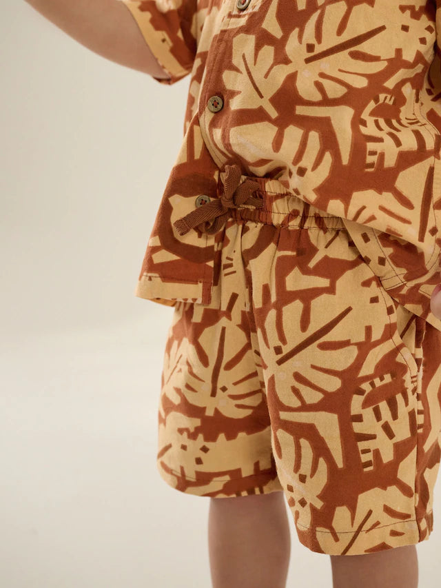|Boy| Conjunto De Camisa e Shorts Estampados Tan Brown Safari AOP De Manga Curta (3 meses a 7 anos)