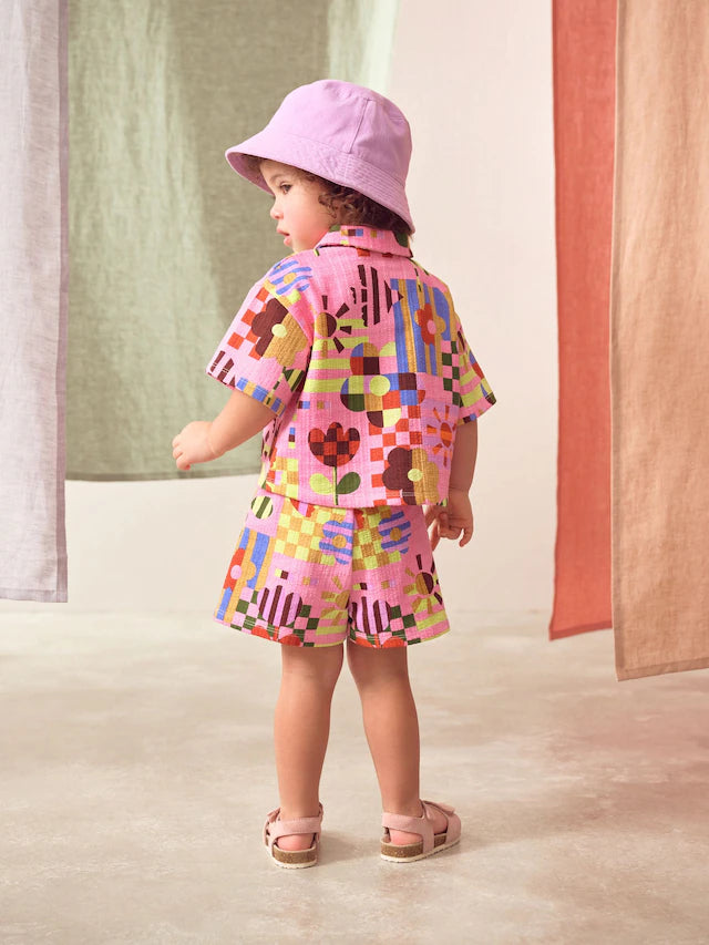 |Boy| Conjunto De Camisa e Shorts de Manga curta 100% Algodão Com Estampa De Flores Roxas (3 meses a 7 anos)