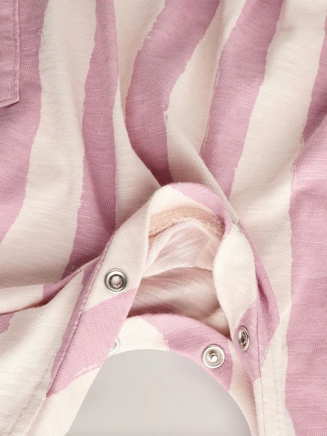 |BabyGirl| Macacão De Bebê Com Listras Rosa/Brancas, Perna Longa, 100% Algodão (0 meses a 3 anos)