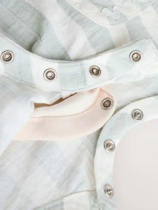 |BabyGirl| Conjunto De Macacão e Calça Jeans Listrado Verde Menta Para Bebê (0 meses a 2 anosM