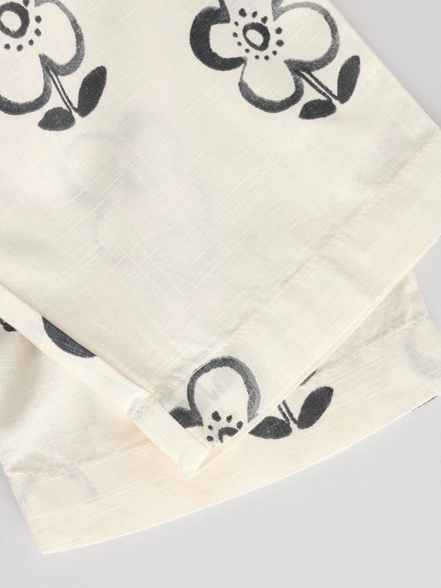 |BabyGirl| Leggings Para Bebês 100% Algodão Com Estampa Floral Preta/Branca (0 meses a 2 anos)