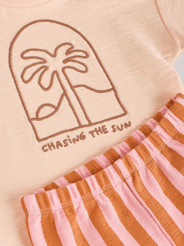 |BabyBoy| Conjunto De Blusa e Calça De Manga Curta Coral/Laranja/Rosa Para Bebê