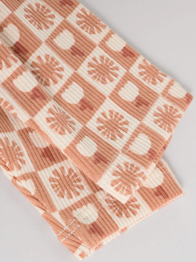 |BabyGirl| Conjunto De 2 Peças De Blusa Com Gola Franzida e Leggings Estampadas Em Ferrugem e Branco