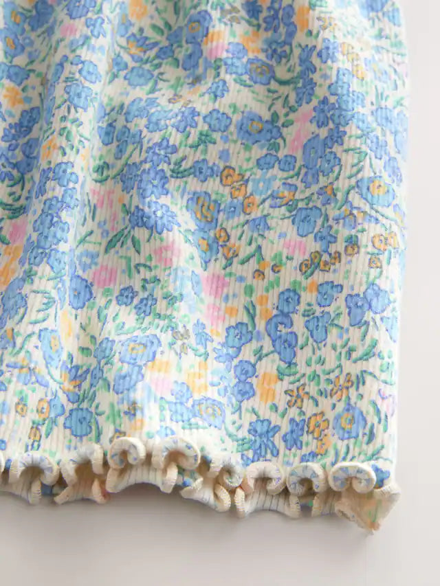 |Girl| Vestido Azul Manga Curta Rib Jersey (3 meses-