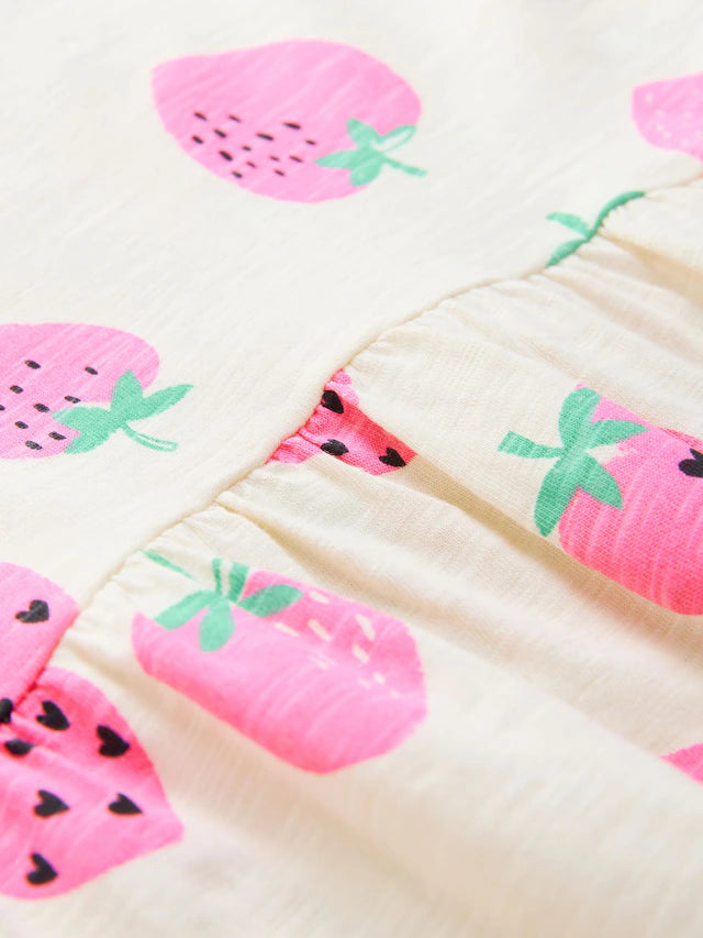 |BigGirl| Vestido Rosa Morango Manga Curta Jersey 100% Algodão (3-16 anos)