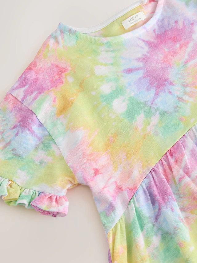 |BigGirl| Vestido De Verão Em Jersey Multicolorido De Manga Curta 100% Algodão (3-16 anos)