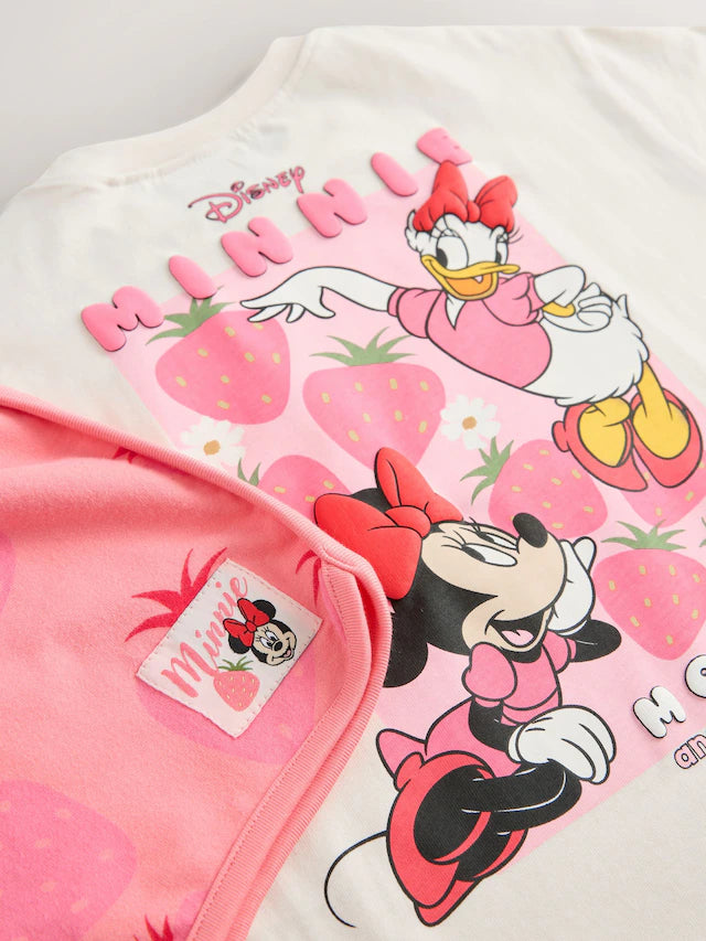 |Girl| Camiseta e Short Rosa/Branco Morango Disney Minnie Mouse e Daisy Duck (3 meses a 7 anos)