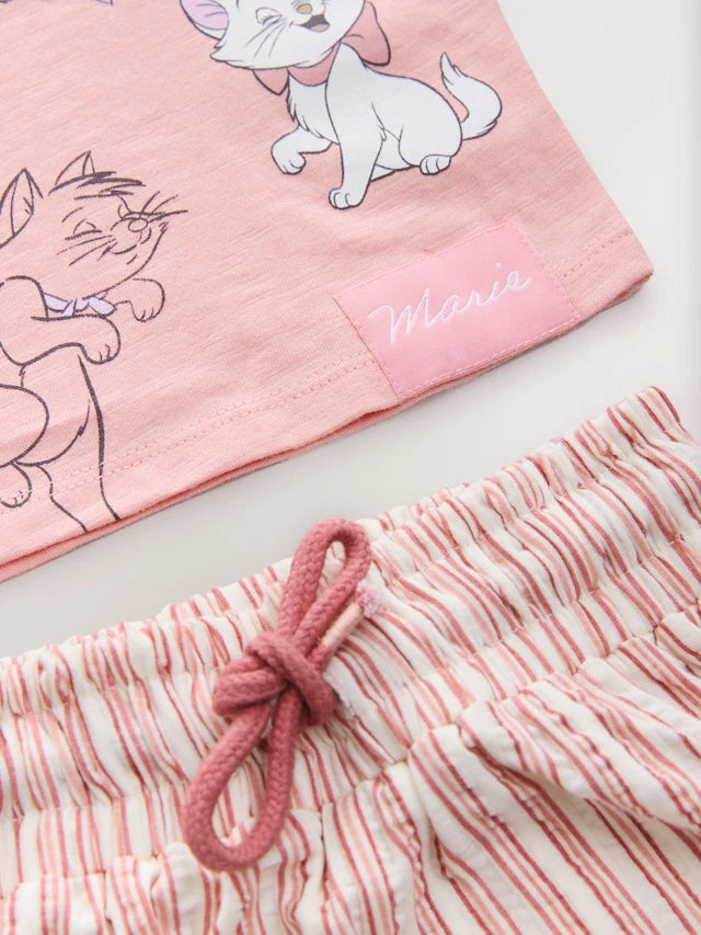 |Girl| Conjunto De Camiseta e Shorts 100% Algodão Rosa Disney Aristocats (3 meses a 7 anos)