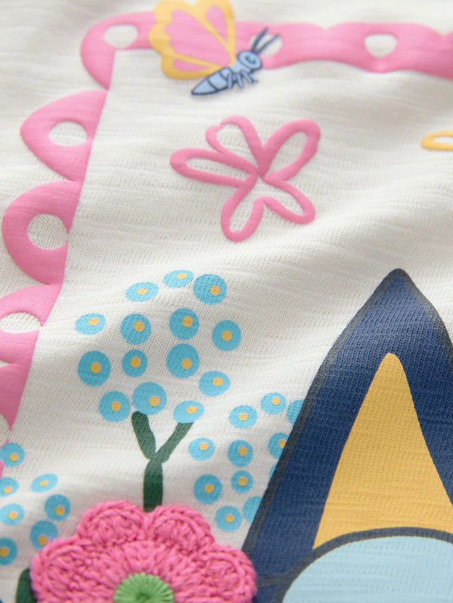 |Girl| Conjunto De Camiseta De Manga Curta Azul/Cru Bluey e Leggings Flare (3 meses a 7 anos)